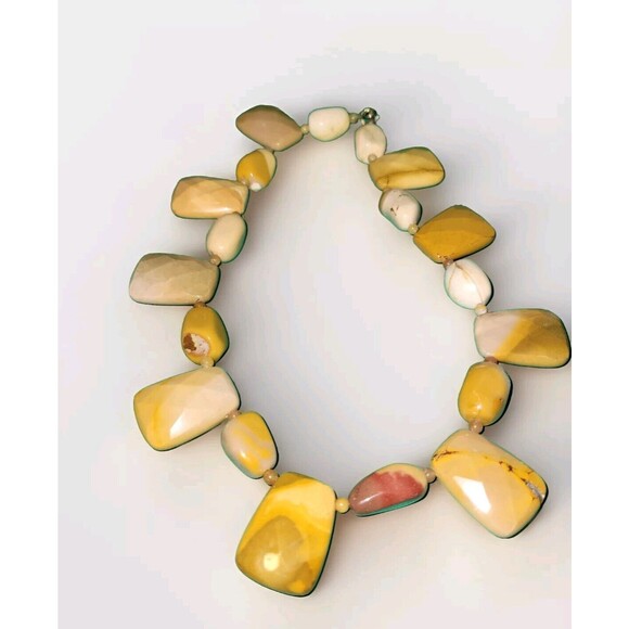 Natural Yellow Mookaite Jasper Necklace Chunky Polished Faceted Stones Heavy - Picture 5 of 10